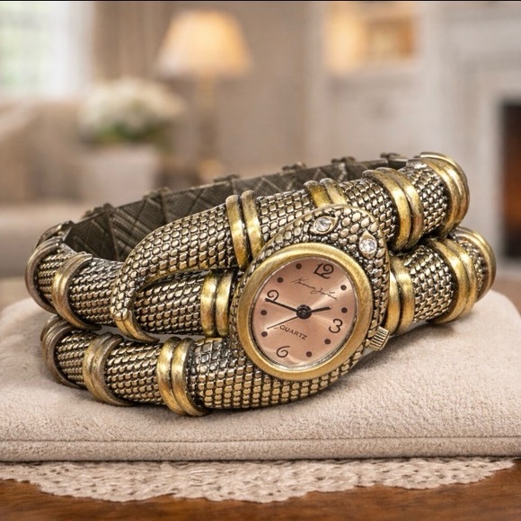 Kenneth Jay Lane Accessories - Vintage NWOT Kenneth Jay Lane Gold and Black Snake Watch